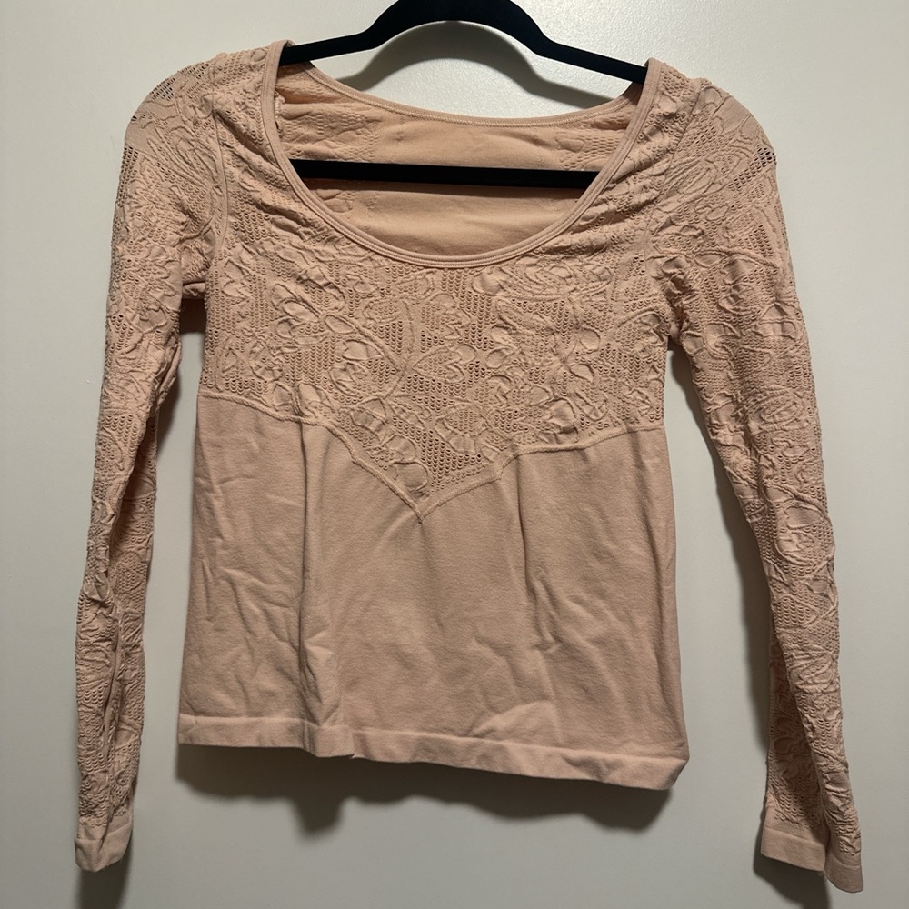 Women's Beige Lace Long Sleeve Top